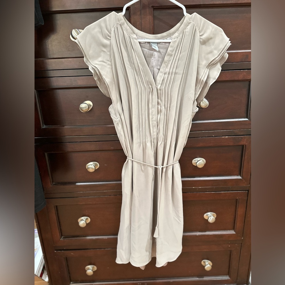 H&M Tan Midi Sundress with Flutter Sleeves and Scoop Neck